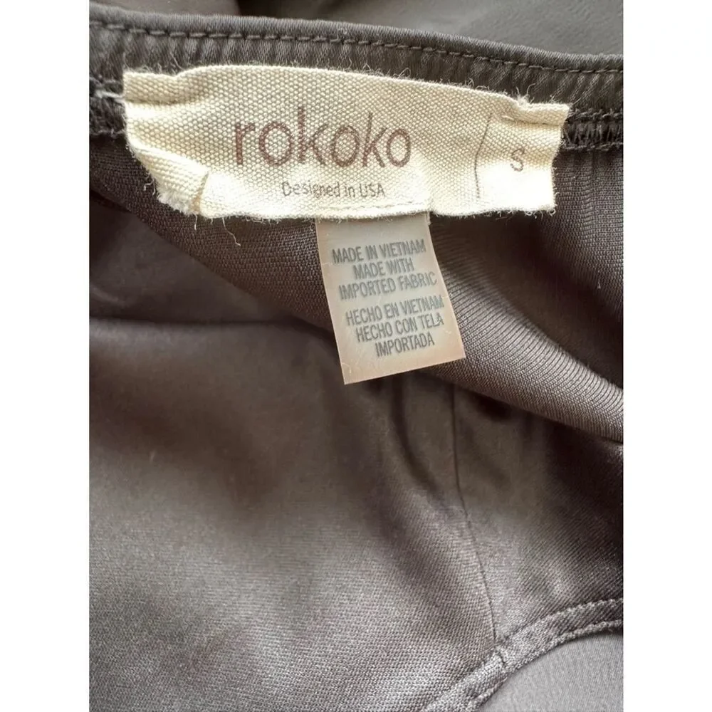 ROKOKO Black Satin-Style Halter Neck Jumpsuit Wide Legged Silhouette Size Small